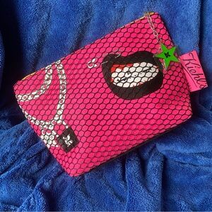 Kiehl’s Makeup / Cosmetics Bag pink black yellow Trash Talk pouch chain lips